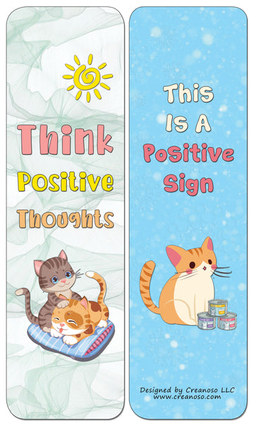 Creanoso Cat Bookmarks - Positive Vibes (60-Pack) - Premium Quality Gift Ideas for Children, Teens, & Adults for All Occasions - Stocking Stuffers Party Favor & Giveaways