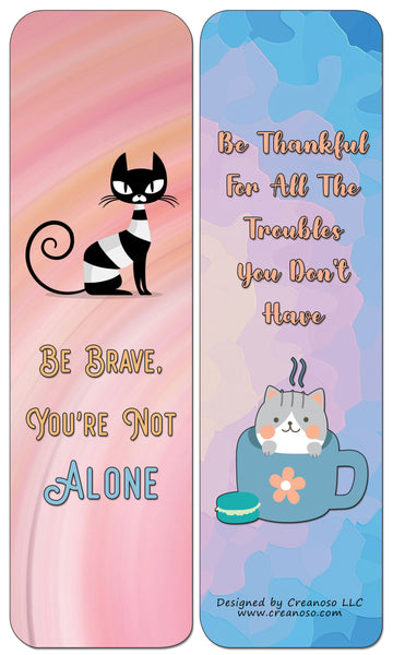 Creanoso Cat Bookmarks - Positive Vibes (60-Pack) - Premium Quality Gift Ideas for Children, Teens, & Adults for All Occasions - Stocking Stuffers Party Favor & Giveaways