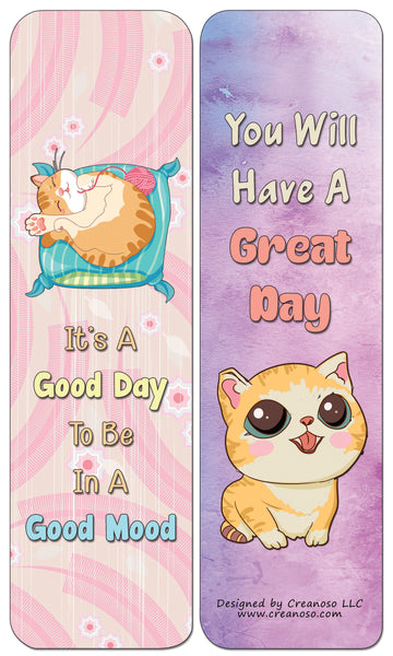 Creanoso Cat Bookmarks - Positive Vibes (30-Pack) - Classroom Reward Incentives for Students and Children - Stocking Stuffers Party Favors & Giveaways for Teens & Adults
