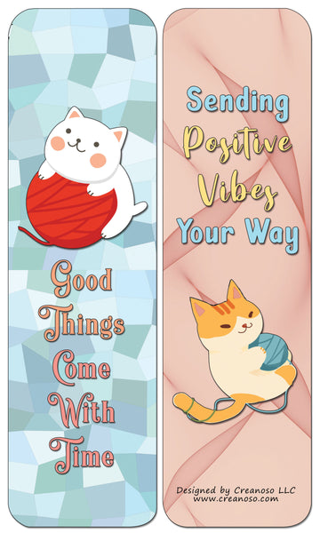 Creanoso Cat Bookmarks - Positive Vibes (60-Pack) - Premium Quality Gift Ideas for Children, Teens, & Adults for All Occasions - Stocking Stuffers Party Favor & Giveaways