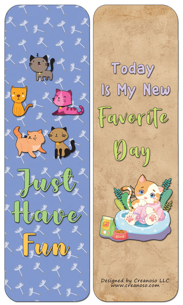 Creanoso Cat Bookmarks - Positive Vibes (60-Pack) - Premium Quality Gift Ideas for Children, Teens, & Adults for All Occasions - Stocking Stuffers Party Favor & Giveaways