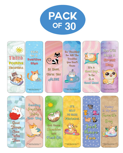 Creanoso Cat Bookmarks - Positive Vibes (30-Pack) - Classroom Reward Incentives for Students and Children - Stocking Stuffers Party Favors & Giveaways for Teens & Adults