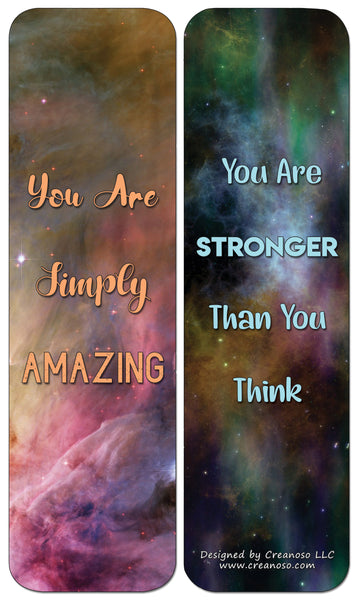 Creanoso Galaxy Motivational Bookmarks Cards Series 3 (12-Pack) - Stocking Stuffers Premium Quality Gift Ideas for Children, Teens, & Adults - Corporate Giveaways & Party Favors
