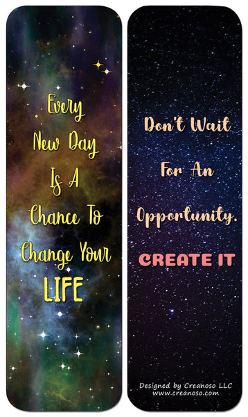 Creanoso Galaxy Motivational Bookmarks Cards Series 3 (12-Pack) - Stocking Stuffers Premium Quality Gift Ideas for Children, Teens, & Adults - Corporate Giveaways & Party Favors