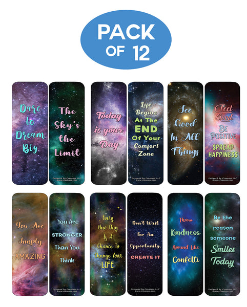 Creanoso Galaxy Motivational Bookmarks Cards Series 3 (12-Pack) - Stocking Stuffers Premium Quality Gift Ideas for Children, Teens, & Adults - Corporate Giveaways & Party Favors