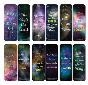 Creanoso Galaxy Motivational Bookmarks Cards Series 3 (12-Pack) - Stocking Stuffers Premium Quality Gift Ideas for Children, Teens, & Adults - Corporate Giveaways & Party Favors