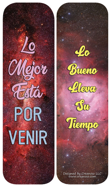 Creanoso Spanish Inspirational Galaxy Bookmarks Cards (30-Pack) - Classroom Reward Incentives for Students and Children - Stocking Stuffers Party Favors & Giveaways for Teens & Adults