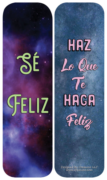 Creanoso Spanish Inspirational Galaxy Bookmarks Cards (30-Pack) - Classroom Reward Incentives for Students and Children - Stocking Stuffers Party Favors & Giveaways for Teens & Adults