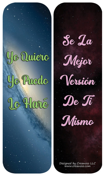 Creanoso Spanish Inspirational Galaxy Bookmarks Cards (30-Pack) - Classroom Reward Incentives for Students and Children - Stocking Stuffers Party Favors & Giveaways for Teens & Adults
