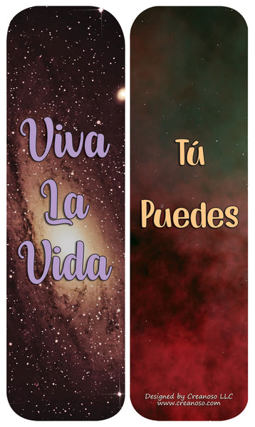 Creanoso Spanish Inspirational Galaxy Bookmarks Cards (30-Pack) - Classroom Reward Incentives for Students and Children - Stocking Stuffers Party Favors & Giveaways for Teens & Adults