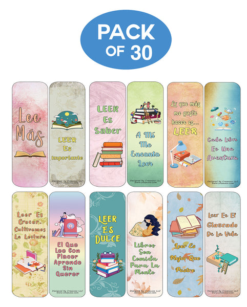 Creanoso Spanish Puntos de libro MarcapÃ¡ginas Bookmarks Cards (30-Pack) - Classroom Reward Incentives for Students and Children - Stocking Stuffers Party Favors & Giveaways for Teens & Adults