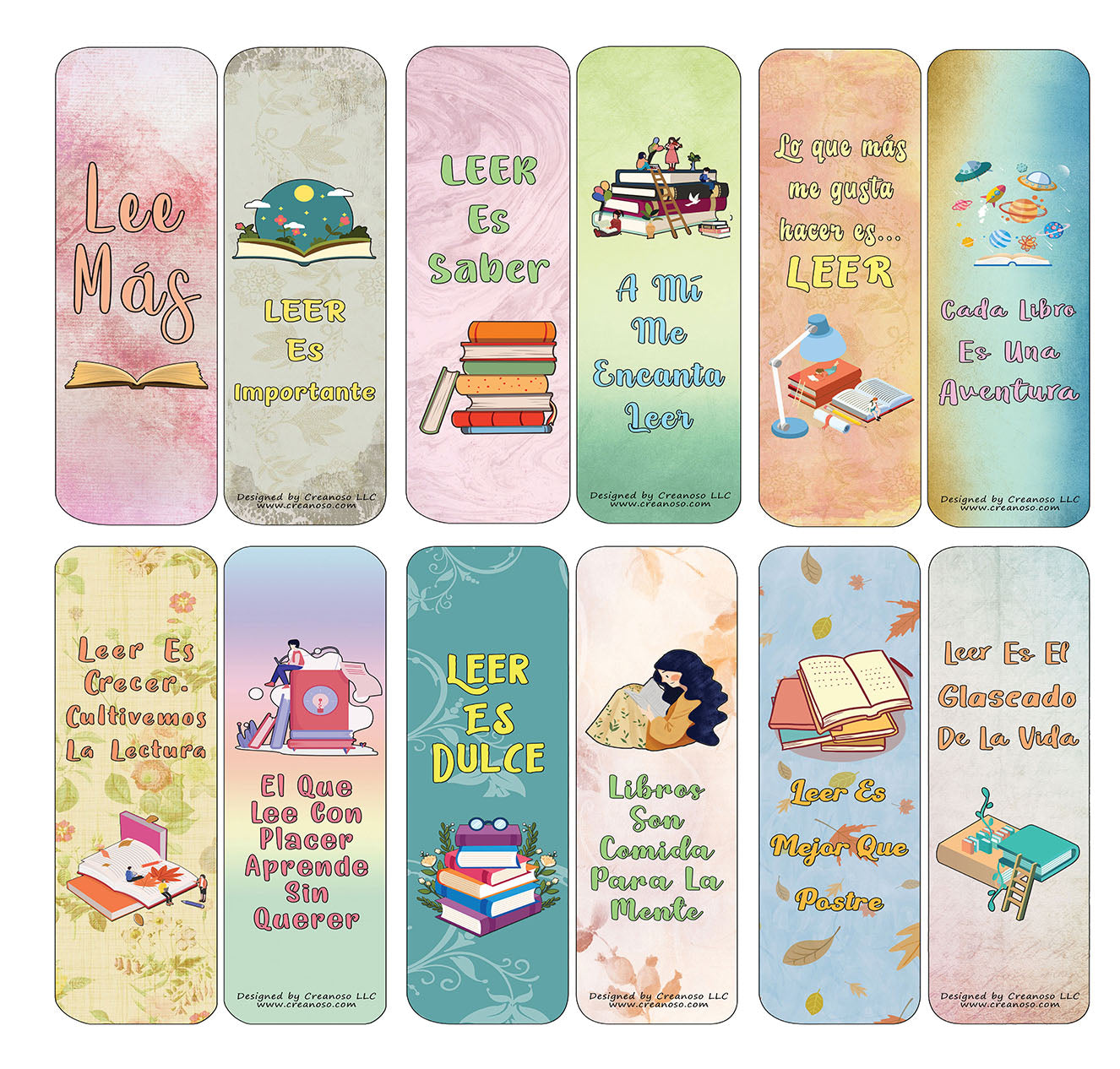 Creanoso Spanish Puntos de libro MarcapÃ¡ginas Bookmarks Cards (30-Pack) - Classroom Reward Incentives for Students and Children - Stocking Stuffers Party Favors & Giveaways for Teens & Adults