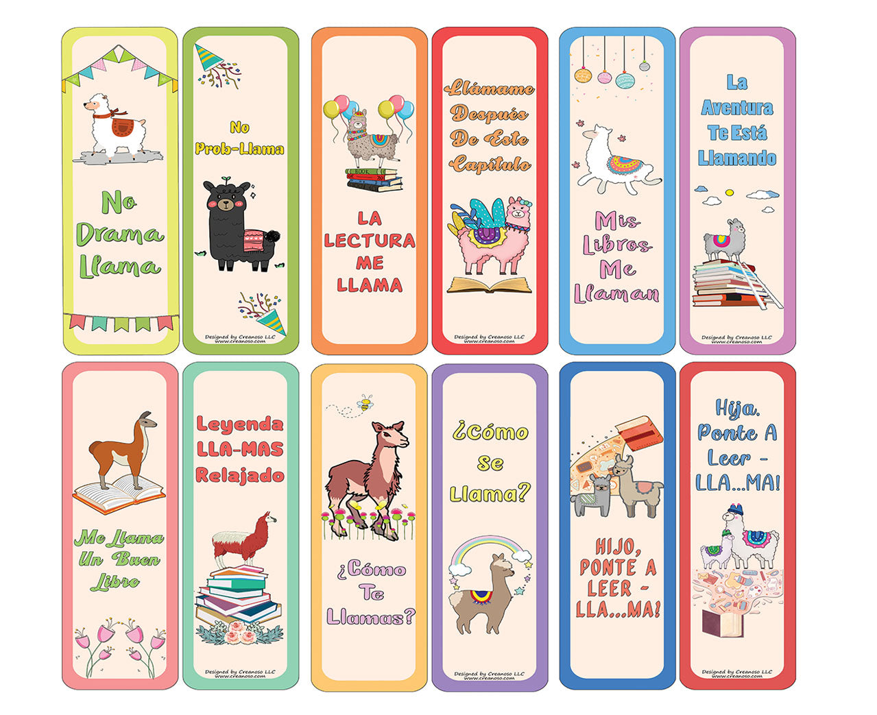 Creanoso panish Llama Bookmarks Cards (30-Pack) - Classroom Reward Incentives for Students and Children - Stocking Stuffers Party Favors & Giveaways for Teens & Adults