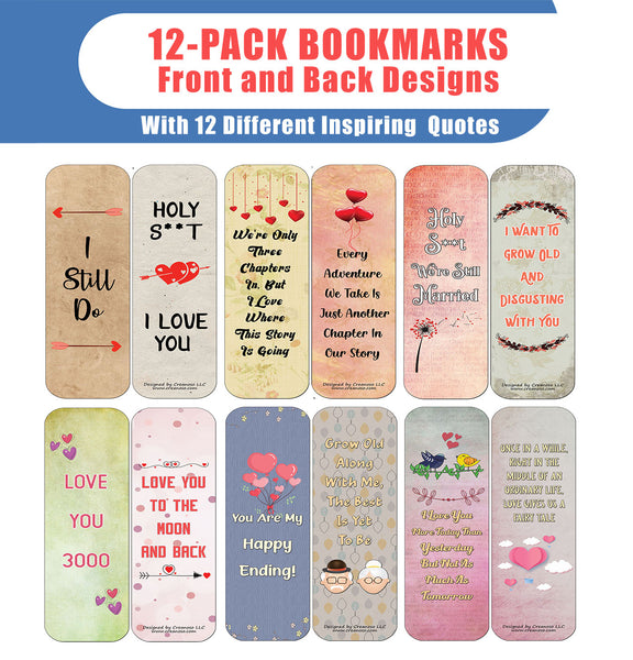 Creanoso Anniversary Bookmark Cards (12-Pack) - Stocking Stuffers Premium Quality Gift Ideas for Teens, Couples, Husband and Wife - Corporate Giveaways & Party Favors