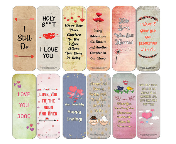 Creanoso Anniversary Bookmark Cards (12-Pack) - Stocking Stuffers Premium Quality Gift Ideas for Teens, Couples, Husband and Wife - Corporate Giveaways & Party Favors