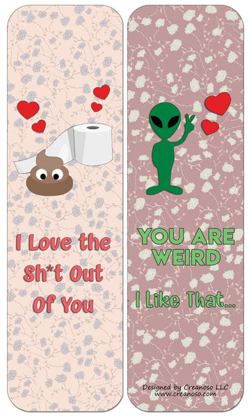 Creanoso Funny Lover Bookmarks Cards (12-Pack) - Stocking Stuffers Premium Quality Gift Ideas for Children, Teens, & Adults - Corporate Giveaways & Party Favors