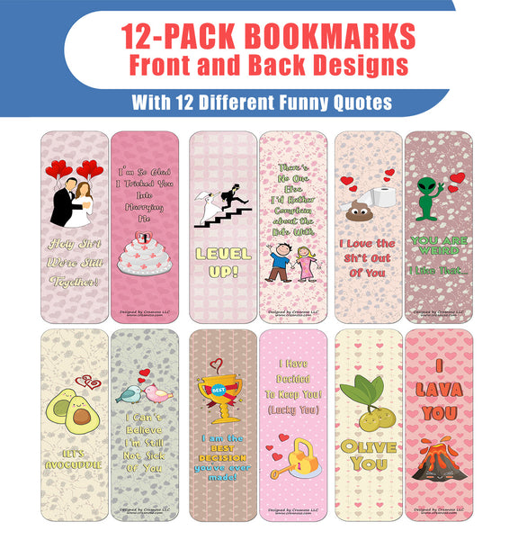 Creanoso Funny Lover Bookmarks Cards (12-Pack) - Stocking Stuffers Premium Quality Gift Ideas for Children, Teens, & Adults - Corporate Giveaways & Party Favors