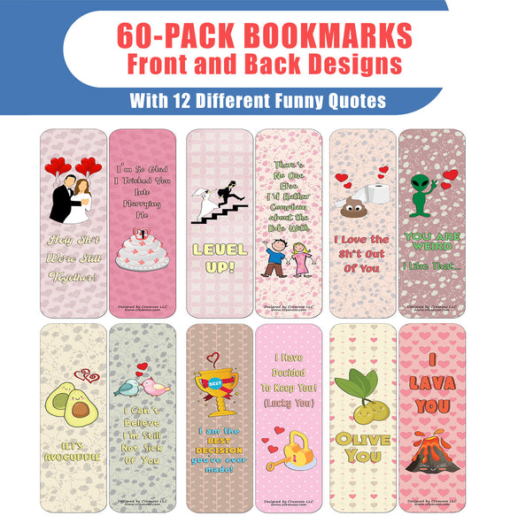 Creanoso Funny Lover Bookmarks Cards (60-Pack) - Premium Quality Gift Ideas for Teens, & Adults for All Occasions - Stocking Stuffers Party Favor & Giveaways