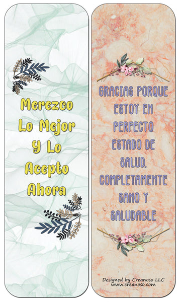 Creanoso Spanish Afirmaciones Positivas Bookmarks Cards Series 1 (12-Pack) - La Actitud Mental Positiva - Stocking Stuffers Premium Quality Gift Ideas for Children, Teens, & Adults