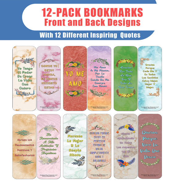 Creanoso Spanish Afirmaciones Positivas Bookmarks Cards Series 1 (12-Pack) - La Actitud Mental Positiva - Stocking Stuffers Premium Quality Gift Ideas for Children, Teens, & Adults