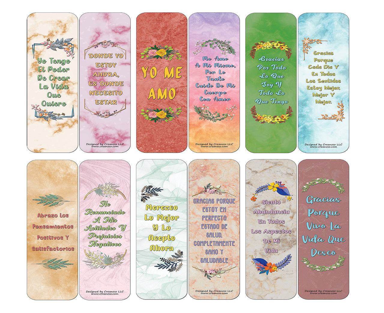 Creanoso Spanish Afirmaciones Positivas Bookmarks Cards Series 1 (30-Pack) - La Actitud Mental Positiva - Stocking Stuffers Party Favors & Giveaways for Teens & Adults