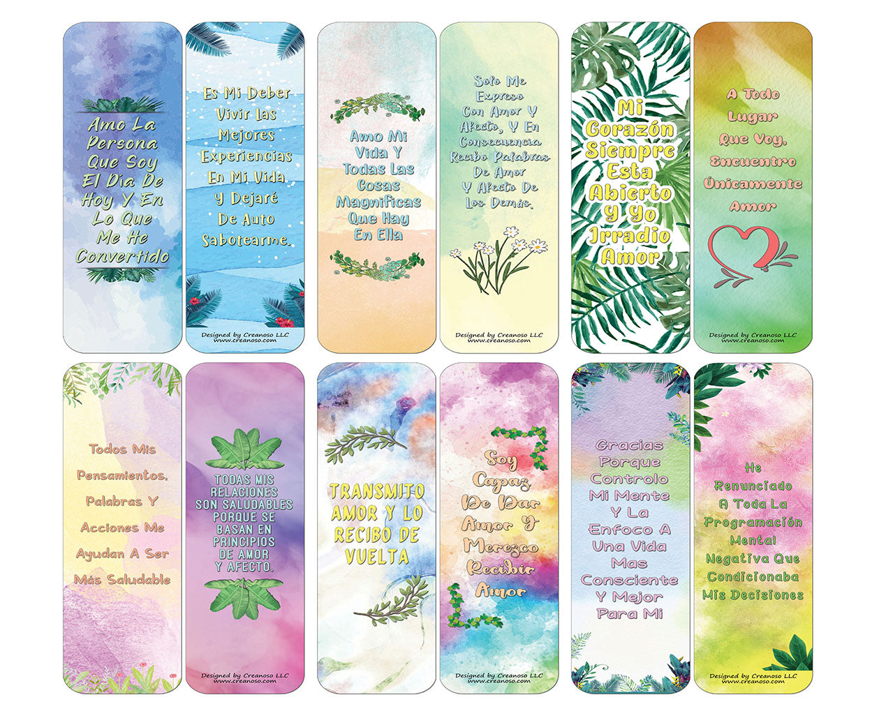 Creanoso Spanish Afirmaciones Positivas Bookmarks Cards Series 2 (60-Pack) - Para Tener ÃƒÂ©xito En El Amor - Premium Quality Gift Ideas for Children, Teens, & Adults for All Occasions