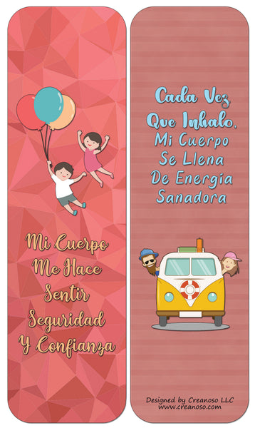 Creanoso Spanish Afirmaciones Positivas Bookmarks Cards Series 3 (30-Pack)- Positividad Corporal - Classroom Reward Incentives for Students and Children