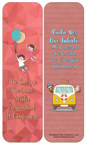 Creanoso Spanish Afirmaciones Positivas Bookmarks Cards Series 3 (60-Pack)- Positividad Corporal - Premium Quality Gift Ideas for Children, Teens, & Adults for All Occasions