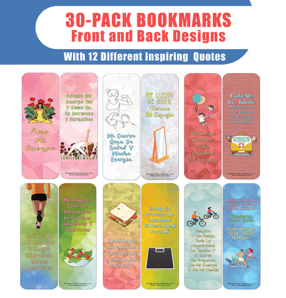 Creanoso Spanish Afirmaciones Positivas Bookmarks Cards Series 3 (30-Pack)- Positividad Corporal - Classroom Reward Incentives for Students and Children