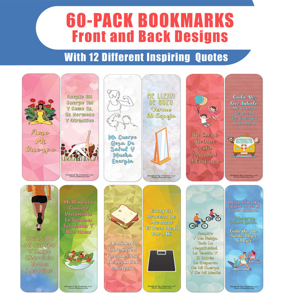 Creanoso Spanish Afirmaciones Positivas Bookmarks Cards Series 3 (60-Pack)- Positividad Corporal - Premium Quality Gift Ideas for Children, Teens, & Adults for All Occasions