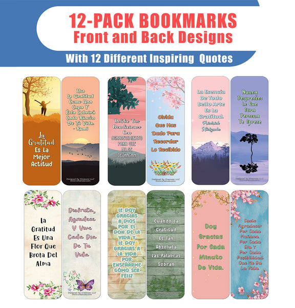Creanoso Spanish Bookmark Cards - Gratitud (12-Pack) - Stocking Stuffers Premium Quality Gift Ideas for Children, Teens, & Adults - Corporate Giveaways & Party Favors