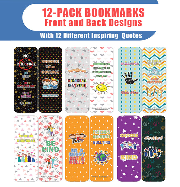 Creanoso Anti-Bullying Bookmarks Cards Series 2 (12-Pack) - Stocking Stuffers Premium Quality Gift Ideas for Children, Teens, & Adults - Corporate Giveaways & Party Favors