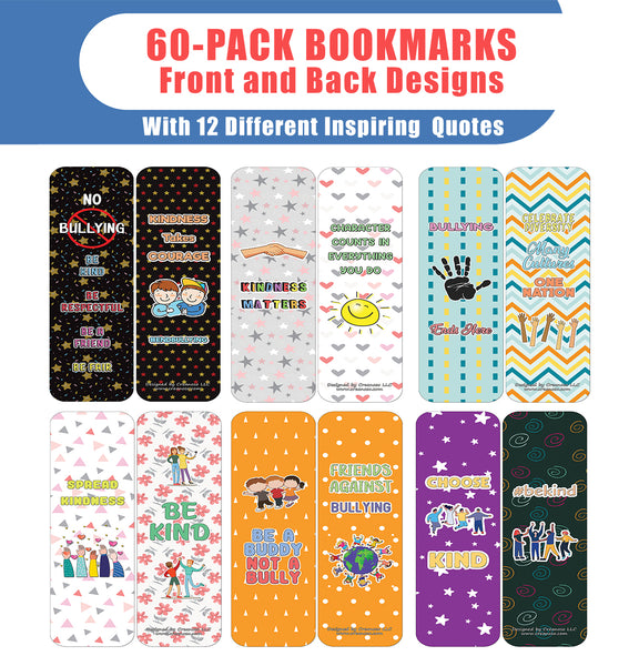 Creanoso Anti-Bullying Bookmarks Cards Series 2 (60-Pack) - Premium Quality Gift Ideas for Children, Teens, & Adults for All Occasions - Stocking Stuffers Party Favor & Giveaways