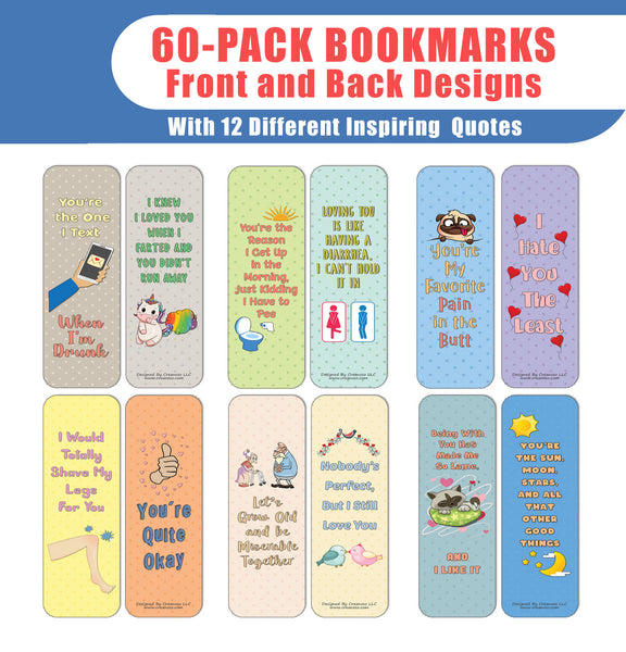 Creanoso Funny Love Confessions Bookmarks (60-Pack) - Premium Quality Gift Ideas for Children, Teens, & Adults for All Occasions - Stocking Stuffers Party Favor & Giveaways
