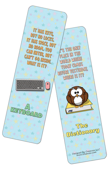 Creanoso Fun Riddle Bookmarks for Kids Series1 (30-Pack) - Classroom Reward Incentives for Students and Children - Stocking Stuffers Party Favors & Giveaways for Teens & Adults