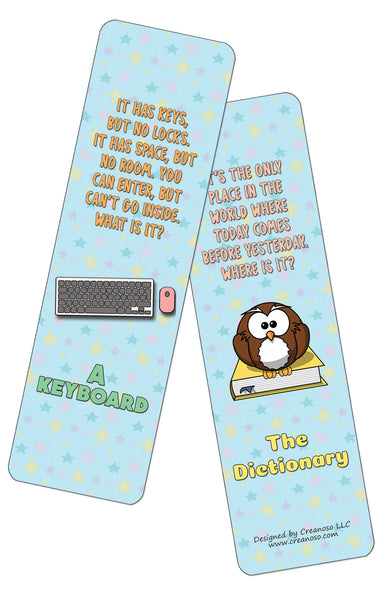 Creanoso Fun Riddle Bookmarks for Kids Series1 (60-Pack) - Premium Quality Gift Ideas for Children, Teens, & Adults for All Occasions - Stocking Stuffers Party Favor & Giveaways