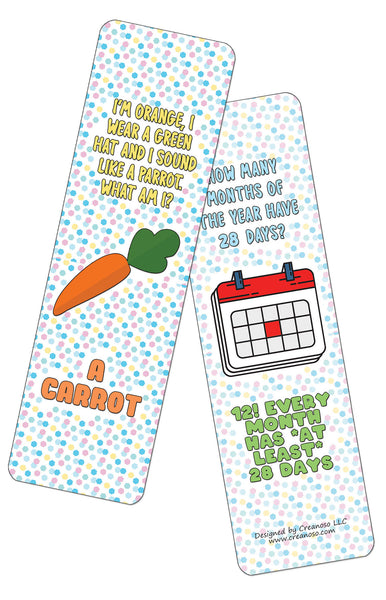 Creanoso Fun Riddle Bookmarks for Kids Series1 (60-Pack) - Premium Quality Gift Ideas for Children, Teens, & Adults for All Occasions - Stocking Stuffers Party Favor & Giveaways