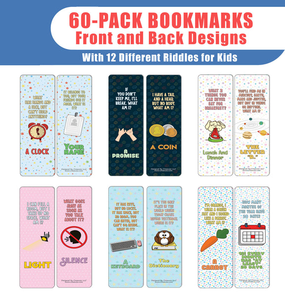 Creanoso Fun Riddle Bookmarks for Kids Series1 (60-Pack) - Premium Quality Gift Ideas for Children, Teens, & Adults for All Occasions - Stocking Stuffers Party Favor & Giveaways