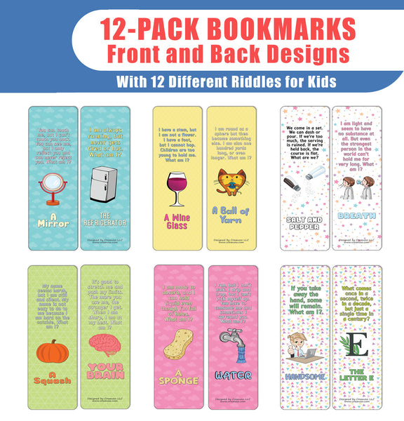 Creanoso Fun Riddle Bookmarks for Kids Series2 (12-Pack) - Stocking Stuffers Premium Quality Gift Ideas for Children, Teens, & Adults - Corporate Giveaways & Party Favors
