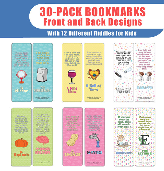 Creanoso Fun Riddle Bookmarks for Kids Series2 (30-Pack) - Classroom Reward Incentives for Students and Children - Stocking Stuffers Party Favors & Giveaways for Teens & Adults