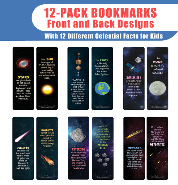 Creanoso Celestial Bodies and Facts (12-Pack) - Stocking Stuffers Premium Quality Gift Ideas for Children, Teens, & Adults - Corporate Giveaways & Party Favors