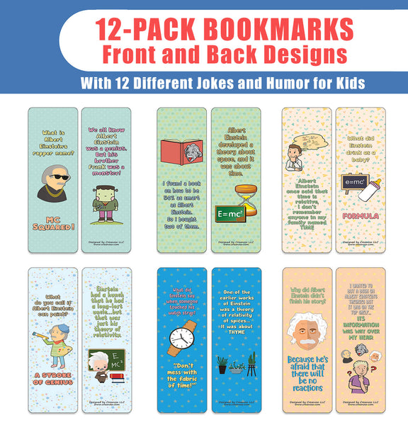 Creanoso Funny Albert Einstein Jokes (12-Pack) - Stocking Stuffers Premium Quality Gift Ideas for Children, Teens, & Adults - Corporate Giveaways & Party Favors