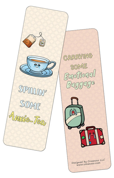 Creanoso Funny Emotion Puns Bookmarks (60-Pack) - Premium Quality Gift Ideas for Children, Teens, & Adults for All Occasions - Stocking Stuffers Party Favor & Giveaways