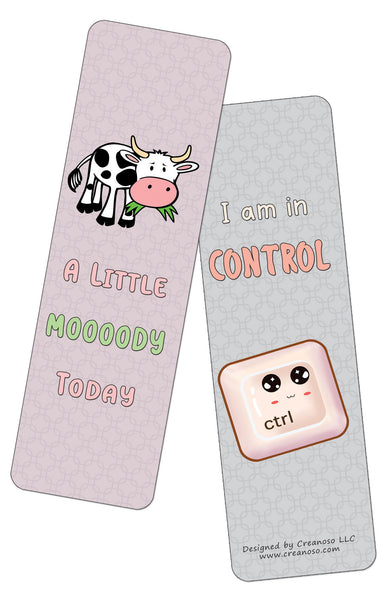 Creanoso Funny Emotion Puns Bookmarks (12-Pack) - Stocking Stuffers Premium Quality Gift Ideas for Children, Teens, & Adults - Corporate Giveaways & Party Favors