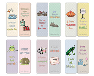 Creanoso Funny Emotion Puns Bookmarks (60-Pack) - Premium Quality Gift Ideas for Children, Teens, & Adults for All Occasions - Stocking Stuffers Party Favor & Giveaways