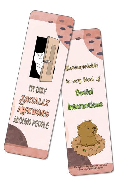 Funny Socially Awkward Bookmarks (5-Sets X 6 Cards)