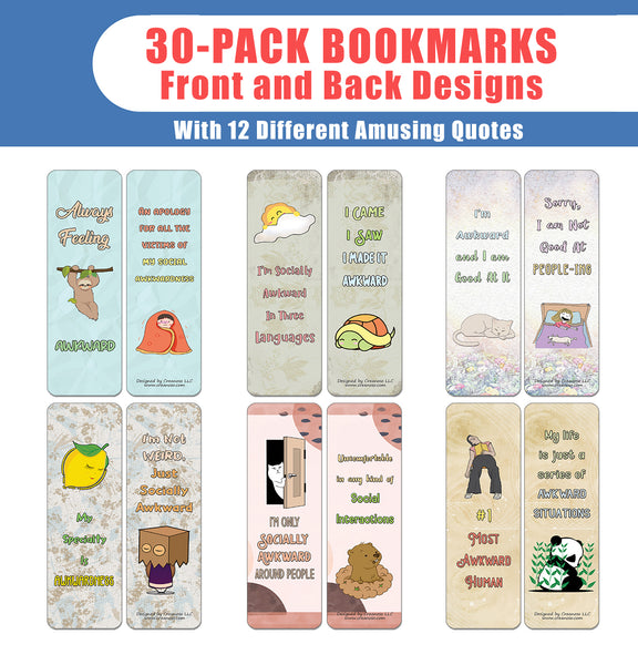 Funny Socially Awkward Bookmarks (5-Sets X 6 Cards)