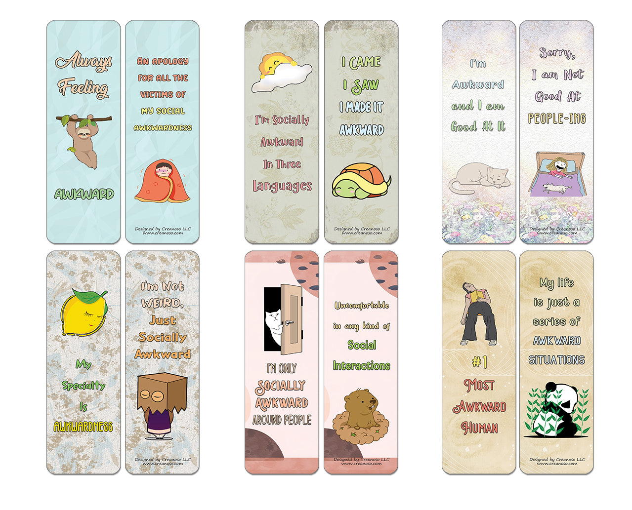 Funny Socially Awkward Bookmarks (5-Sets X 6 Cards)