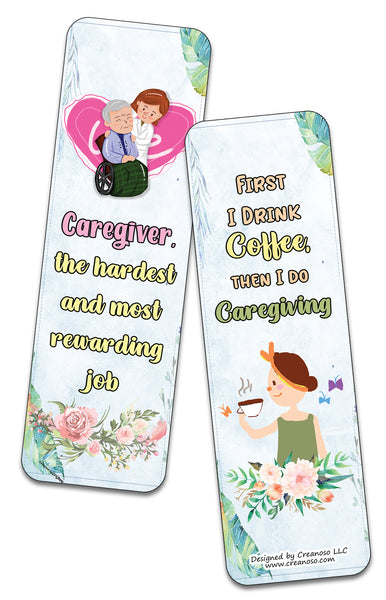 Creanoso I am a Caregiver Bookmarks (2-Sets X 6 Cards) â€“ Daily Inspirational Card Set â€“ Interesting Book Page Clippers â€“ Great Gifts for Adults and Professionals