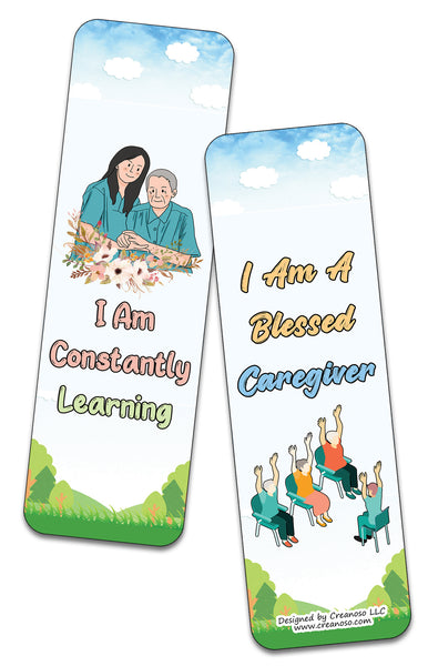 Creanoso I am a Caregiver Bookmarks (2-Sets X 6 Cards) â€“ Daily Inspirational Card Set â€“ Interesting Book Page Clippers â€“ Great Gifts for Adults and Professionals